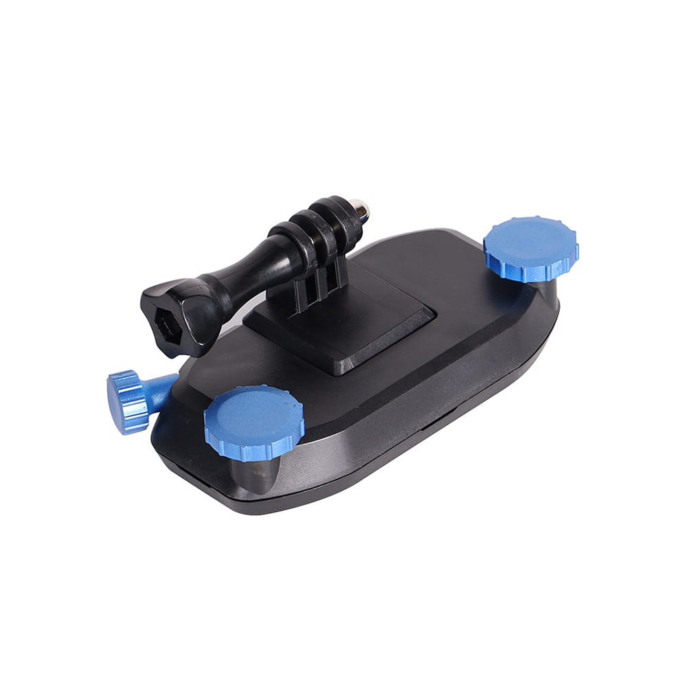 Black plastic GoPro mount with blue adjustment knobs designed as a quick-hanging clip for clip Yi sports camera accessories.