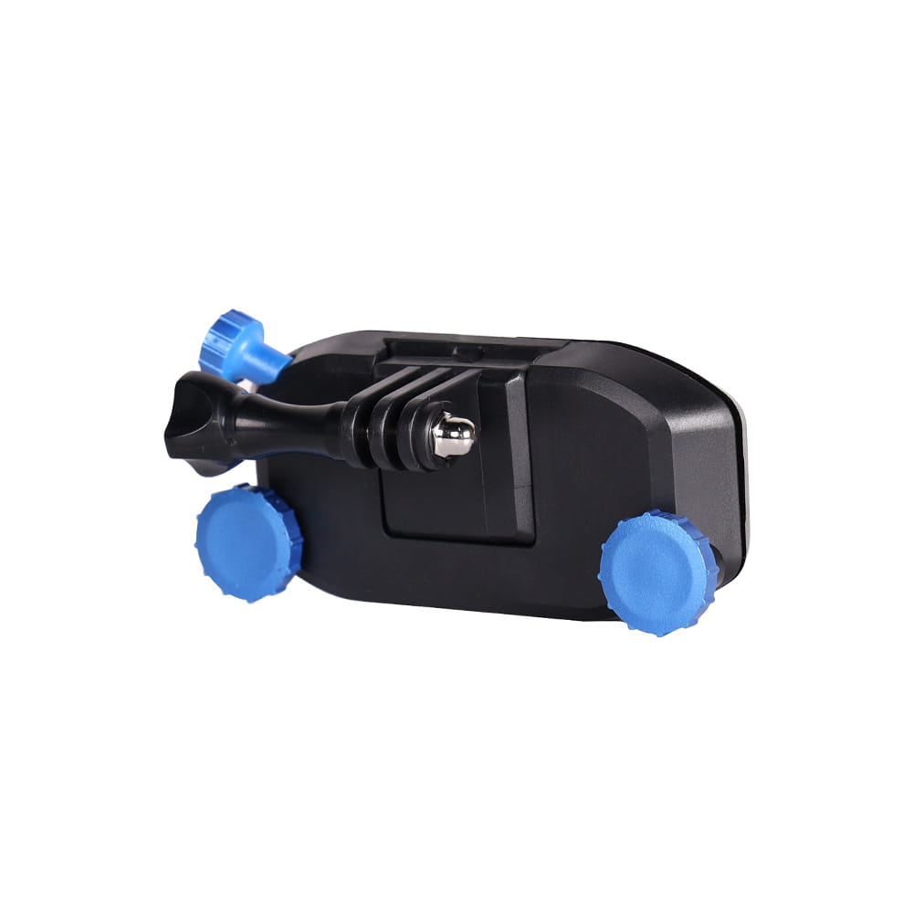 Black plastic sports camera mount with blue adjustment knobs and a silver screw for clip yi sports camera accessories quick-hanging clip.