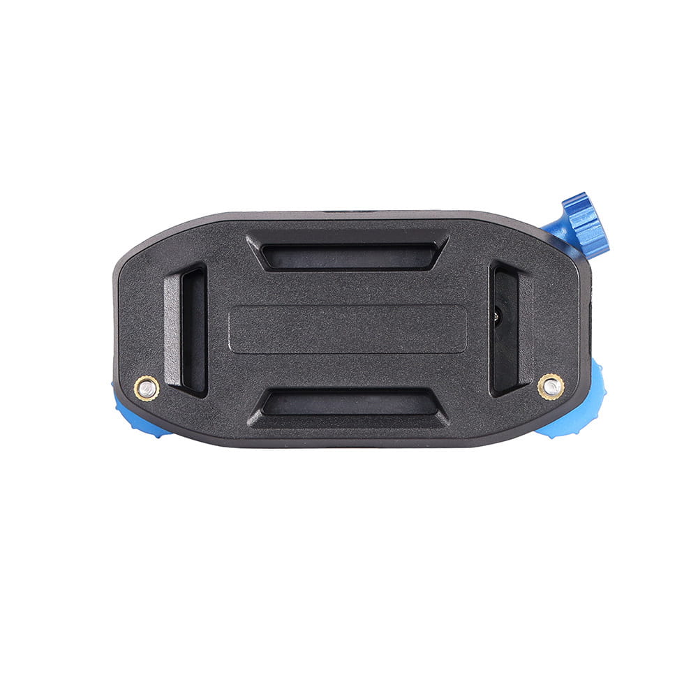 Black plastic quick-hanging clip with blue rubberized grips and textured surface for clip Yi sports camera accessories and sports camera use.