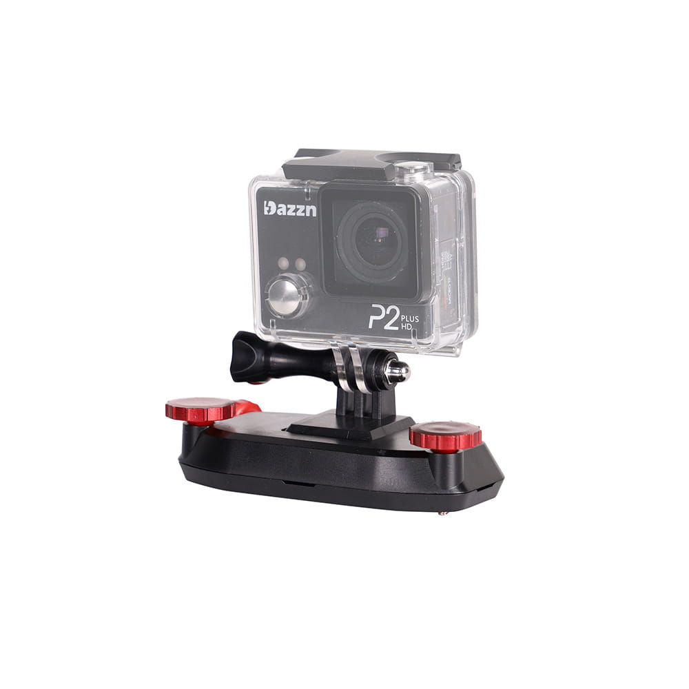 black and red adjustable clip yi sports camera mount holding a clear waterproof case with bazzn p2 plus hd visible, designed as quick-hanging clip sports camera accessories
