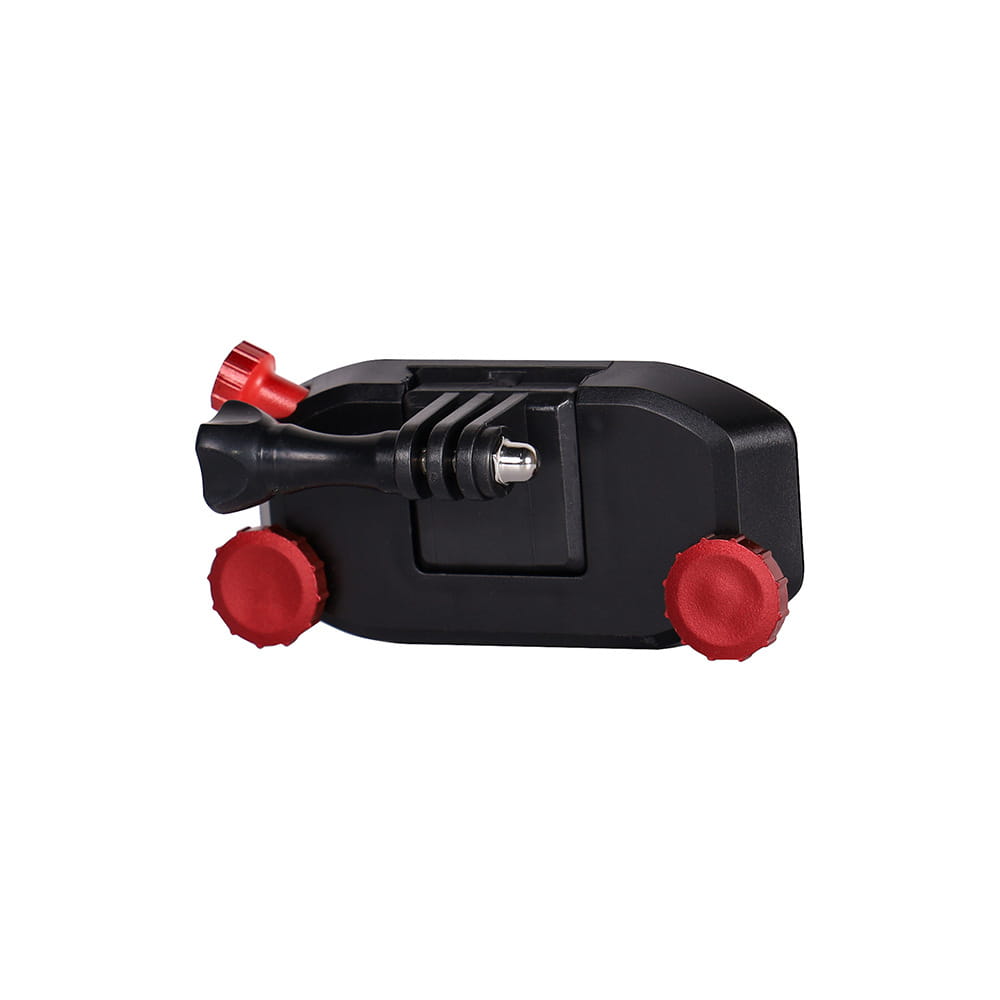 black plastic quick-hanging clip with red adjustment knobs and a silver screw for clip yi sports camera accessories and sports camera mounting