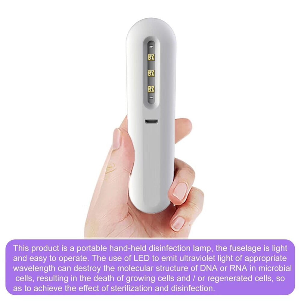 White handheld royale essence lux uv sanitizer stick with three led indicators and a sleek ergonomic design for effective disinfection