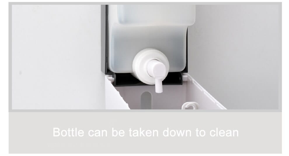White plastic modern wall mounted foam soap dispenser with pump mechanism designed for convenient foam soap dispensing.