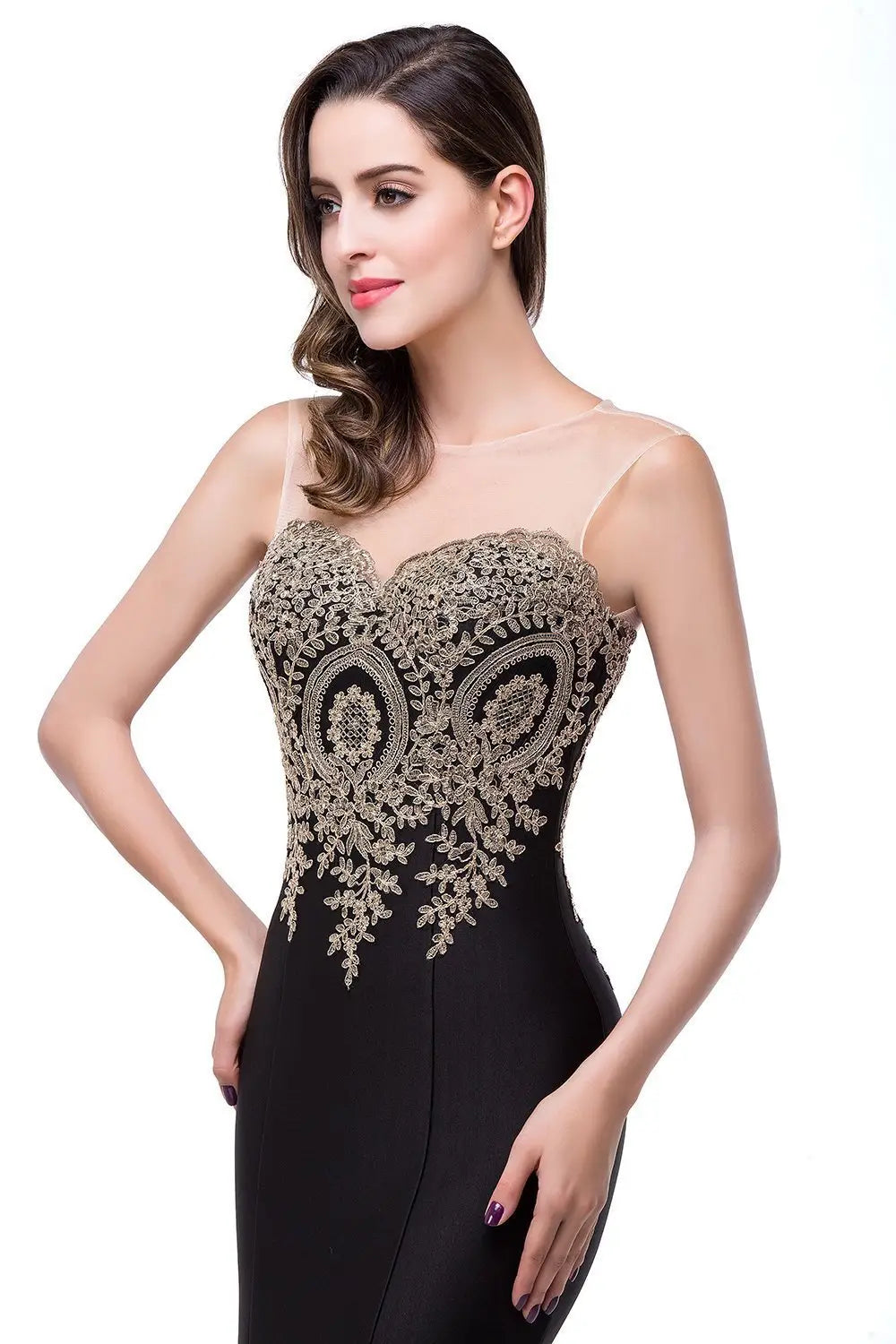 black satin red mermaid bride toast gown with intricate gold lace detailing and gold beading on the bodice featuring font-style normal text-decoration and general vertical-align middle design elements