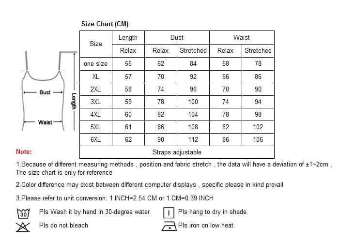 Size chart for a red lace bodysuit sexy lingerie plus size set with one-size-fits-most tank top featuring adjustable straps measurements in centimeters and care instructions.