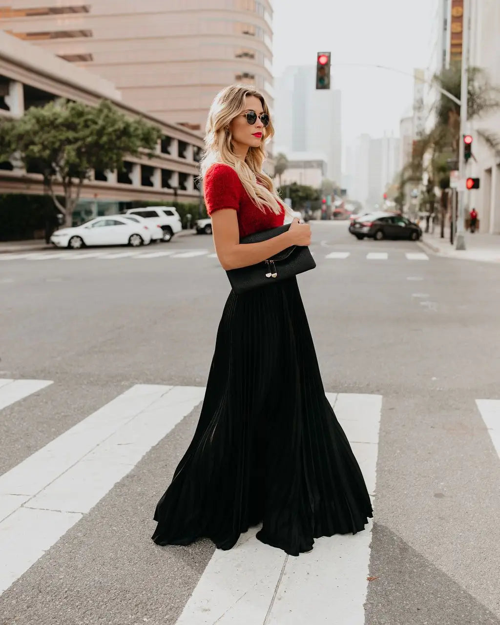 Black velvet pleated maxi skirt showcasing women fashion casual style with elegant skirt length and high waist design.