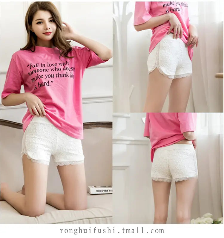 white lace women shorts lace with a delicate scalloped hem and elastic waistband