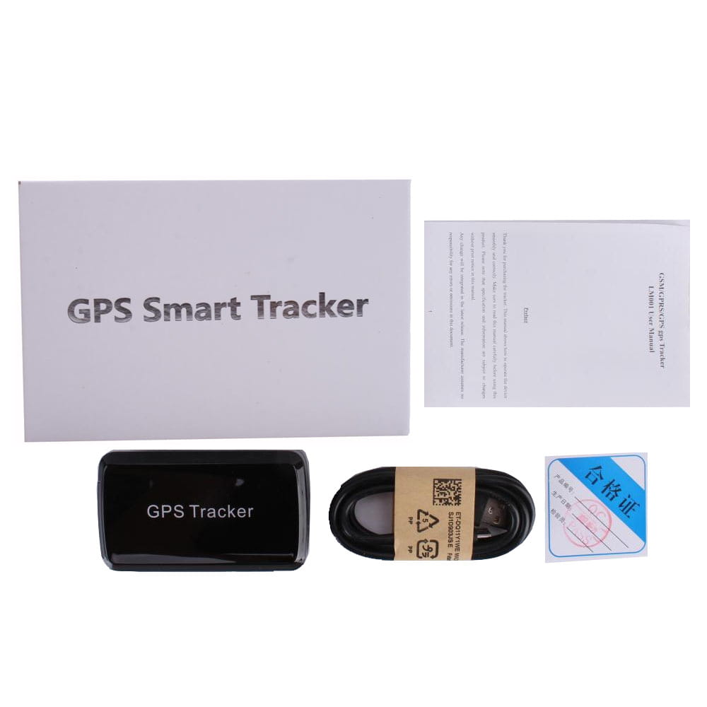 Black gps smart tracker device with a sleek rectangular design and glossy finish featuring a magnetic gps tracker with alarm function and preset authorized number for monitoring center use.