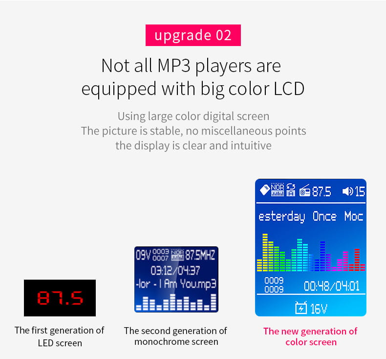 black rectangular mp3 car speakerphone with a new generation color screen displaying vibrant clear visuals and a digital audio player interface for enhanced in-car audio experience.