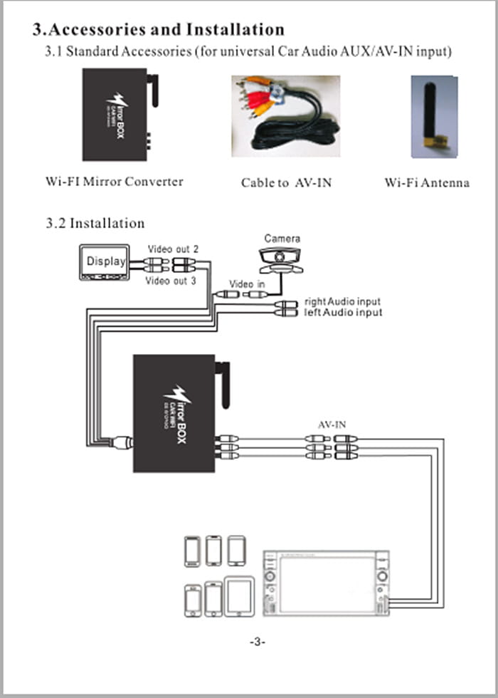 Black rectangular best seller car mirror link box with lightning bolt logo and inter box text on the front for car mirror link connectivity with antenna.