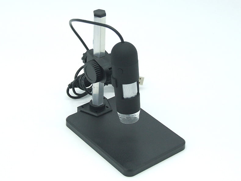 Black usb microscope camera with clear lens and adjustable stand for precise digital imaging