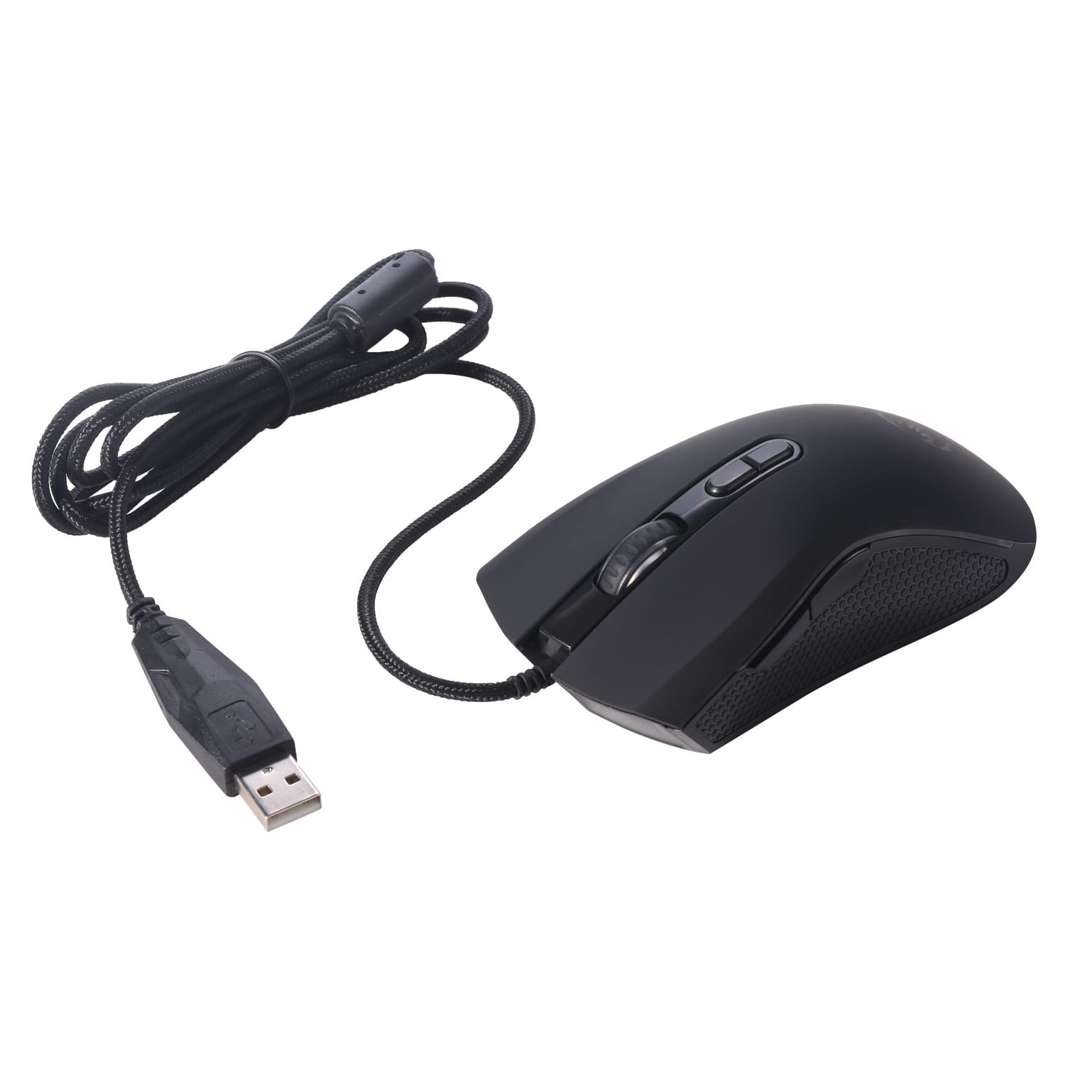 Black Scorpion RGB luminous gaming mouse with black wired usb connector and textured grip for enhanced control