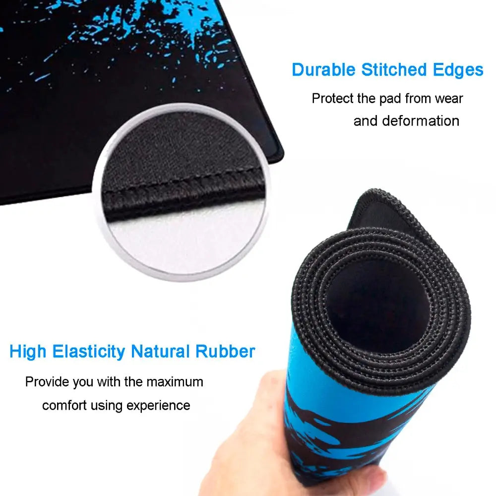 Blue dragon splatter high quality mouse pad in blue and black with durable stitched edges made of high elasticity natural rubber designed for luxury women’s fashion and gaming use.