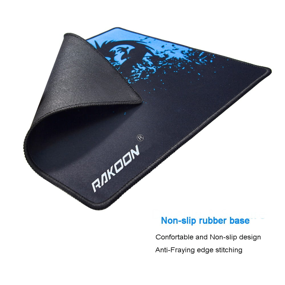 Black rakoon blue dragon splatter high quality mouse pad features a luxury women’s fashion inspired blue dragon graphic and a non-slip rubber base for stability.