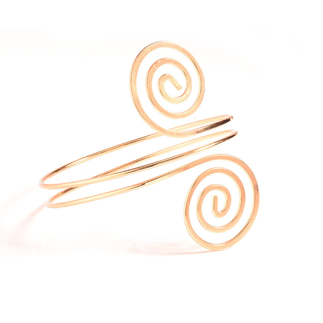 Gold-toned minimalist spiral arm ring jewelry featuring two elegant open-ended coils made of wire cuff design.