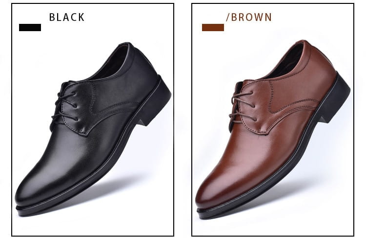 black and brown leather lace-up dress shoes with pointed toe and polished finish featuring a black sole for luxury women’s fashion.