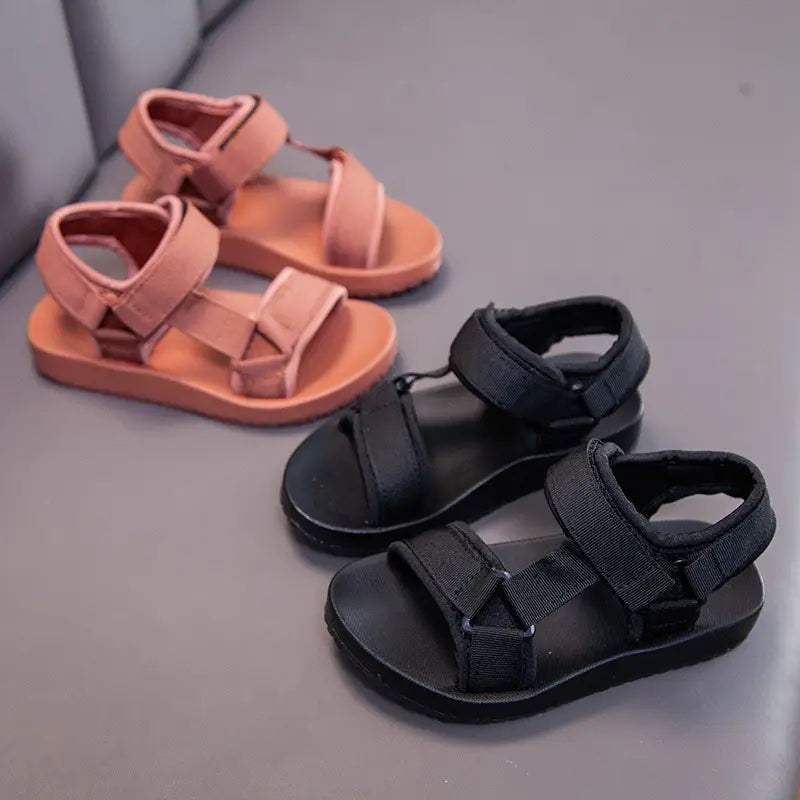 pink and black childrens peach breathable casual shoes featuring adjustable velcro straps designed as school breathable casual footwear