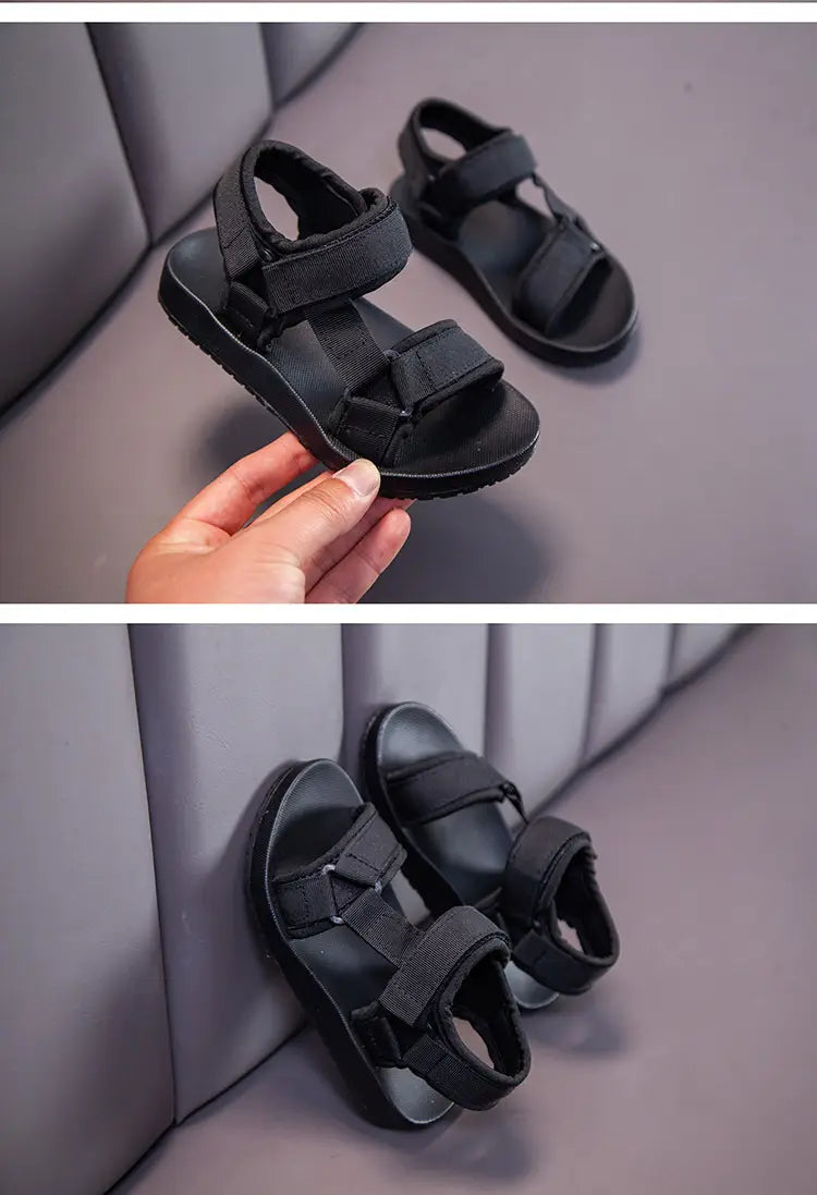 Black childrens peach breathable casual shoes with adjustable velcro straps and durable rubber soles ideal for school breathable casual use.