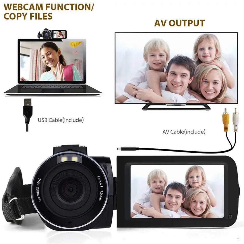 Black hd digital camera royale essence lux with prominent lens microphone and built-in flip screen for versatile recording