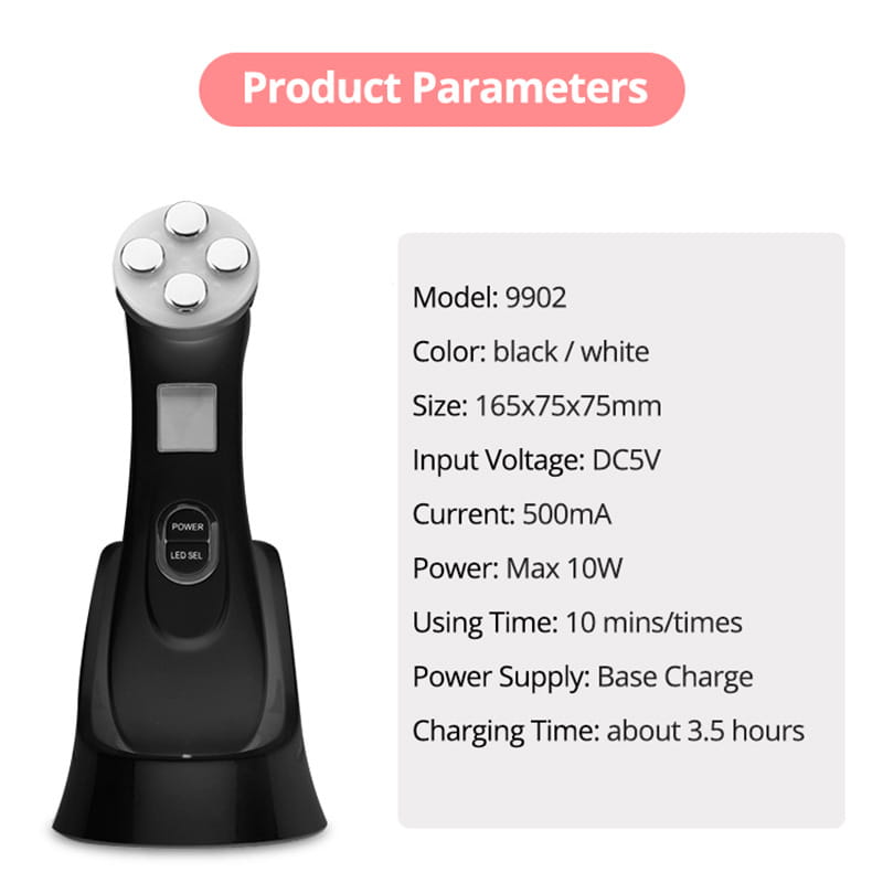 Black and white multifunctional skin rejuvenation care instrument with four circular silver heads on a sleek ergonomic handle for skin rejuvenation care.