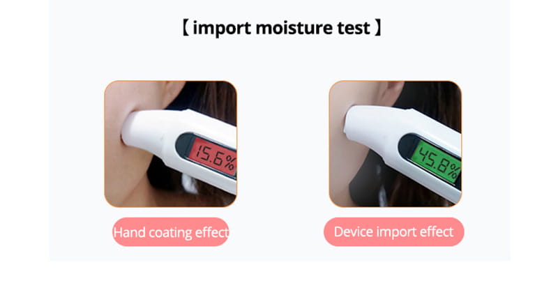 white digital hygrometer displaying moisture percentages for hand coating and device import effects in a multifunctional skin rejuvenation care instrument for skin rejuvenation care.
