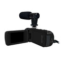 Black 16mp hd digital camera with wide-angle lens, external microphone, and articulated screen for versatile filming