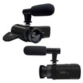 Black 16mp hd digital camcorder with wide-angle lens, external microphone, matte finish, and compact portable design
