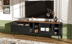 Walnut modern TV stand with metal frame and sliding doors – view 3
