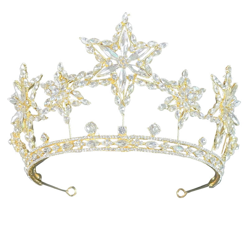A sparkling gold and clear crystal xingx rhinestone fashion tiara crown featuring intricate starburst designs as photography accessories xingx and accessories xingx rhinestone.