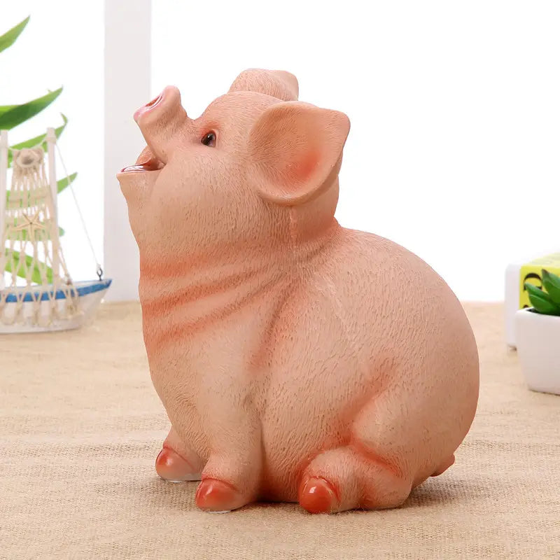 pink pig piggy bank plastic money box with smooth glossy finish and detailed features