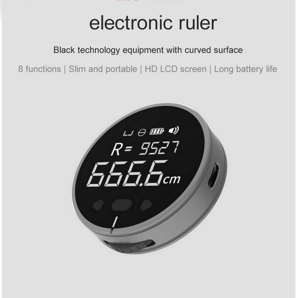 Black digital lcd electronic measuring ruler with a curved slim design and an hd lcd screen displaying precise measurements for electronic measuring.