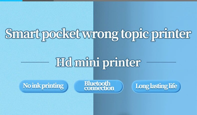 blue promotional graphic highlighting features of the cat ear mini printer portable bluetooth labeler as a mini printer portable with bluetooth connectivity for smart pocket printing.