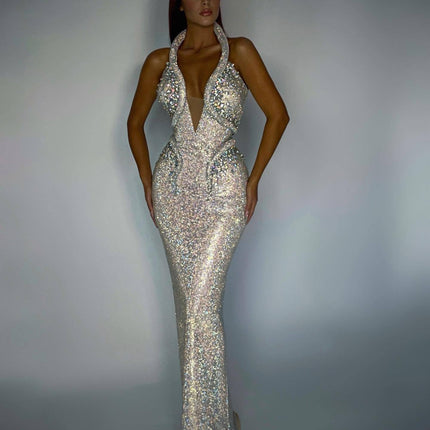 Sexy Sequined Banquet Dress Sheath Trailing Evening Dress - Royalessencelux