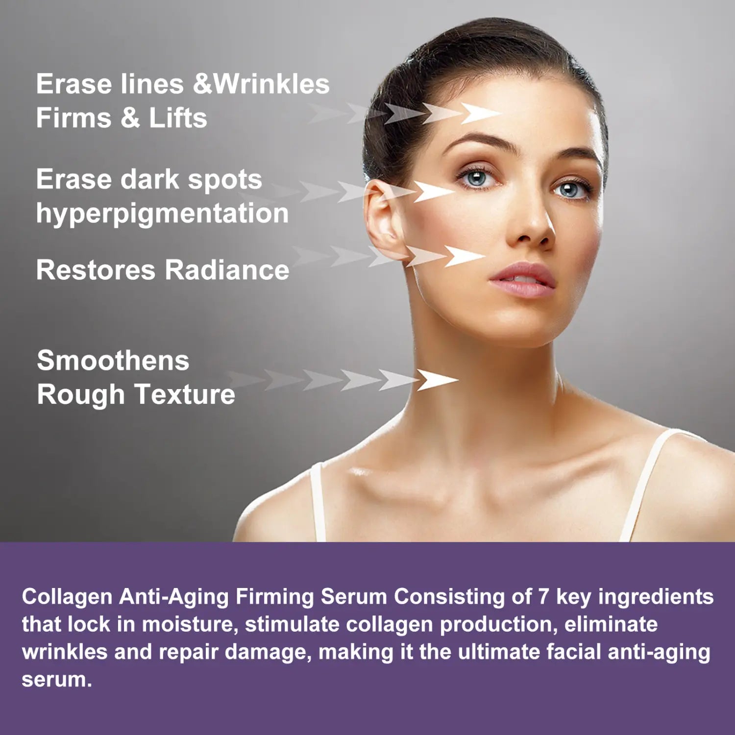 bakuchiol collagen anti-aging firming skin care serum in a sleek transparent bottle with a silver cap designed for collagen anti-aging firming and firming skin care benefits.