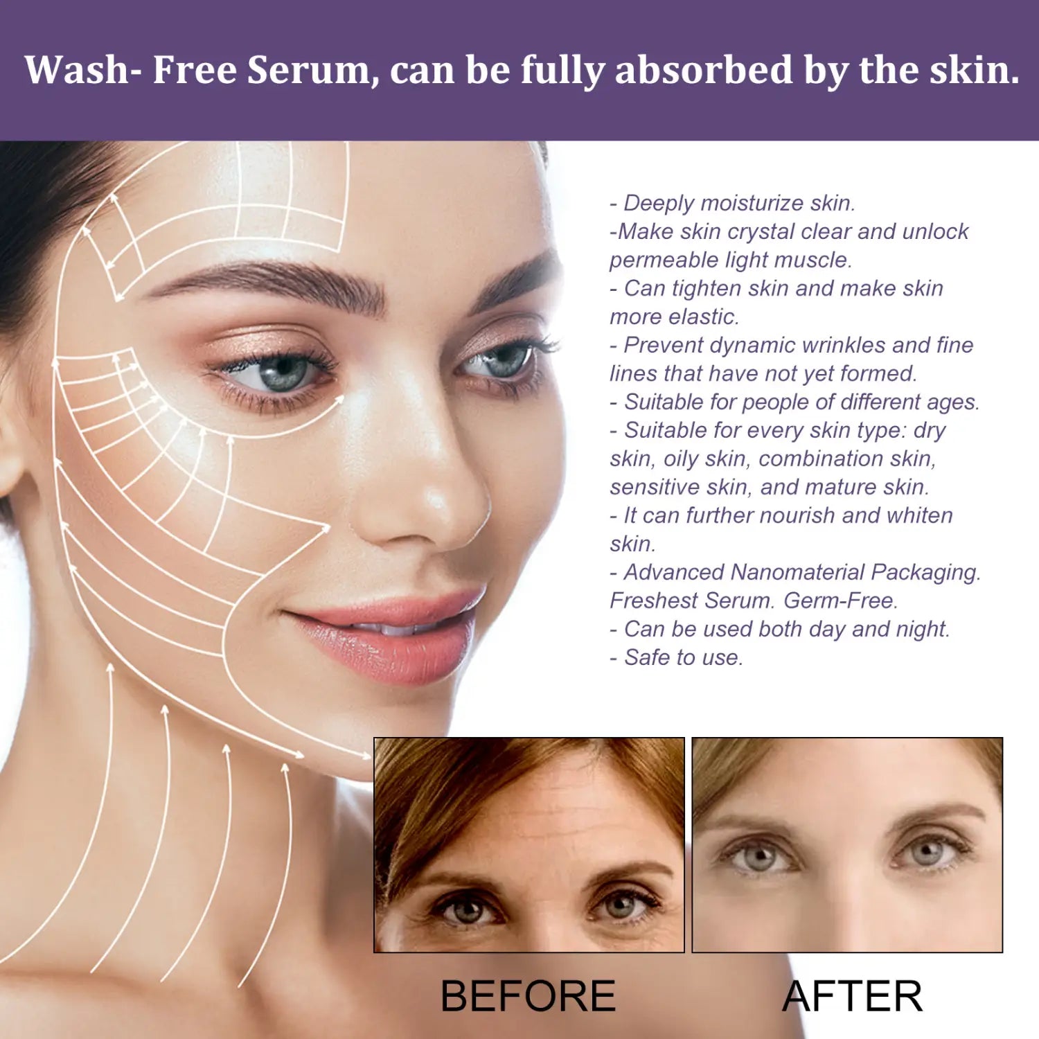 A clear gel-like bakuchiol collagen anti-aging firming facial serum in a transparent bottle with a white dropper cap for firming skin care.