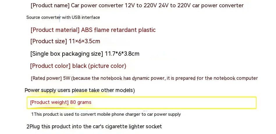 black abs plastic power supply car transformer with usb ports designed to convert 12v or 24v vehicle power to 220v for notebook computers