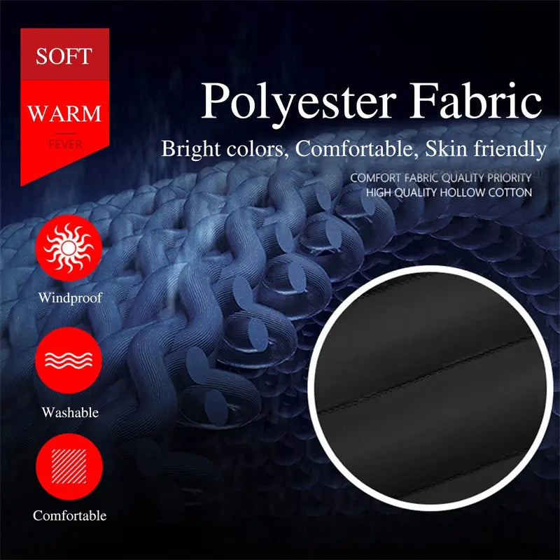 black polyester fabric with a textured woven pattern and smooth finish for a usb electric heated jacket coat
