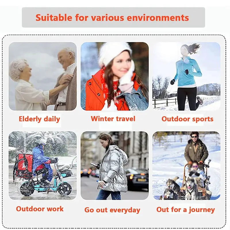 The image displays a black usb electric heated jacket coat made from weather-resistant material suitable for winter travel and outdoor sports.