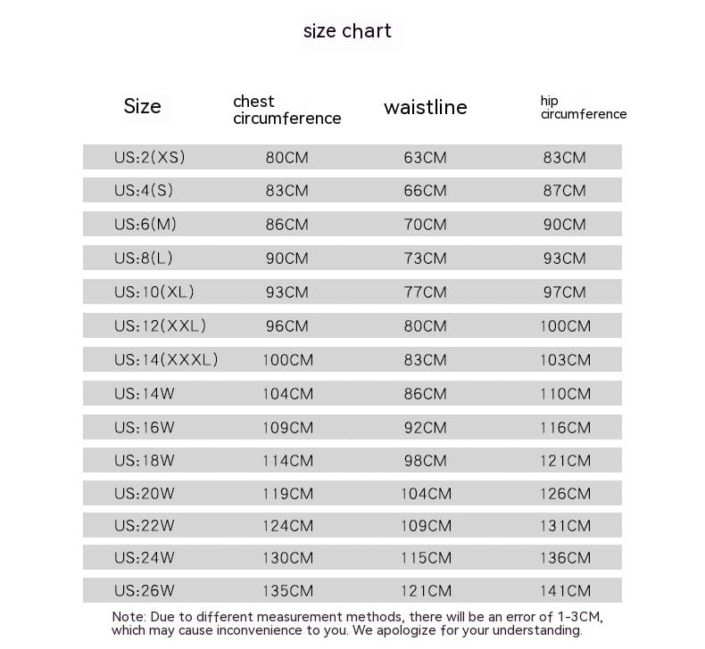 size chart displaying chest waistline and hip circumference measurements for us sizes 2 xs to 26w for a blush pink lace long prom dress with a dress slit lace detail.