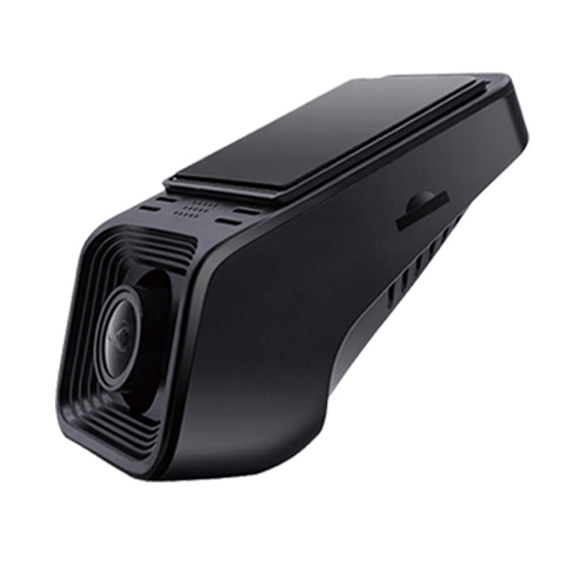 black plastic driving recorder with a sleek angular design and prominent front lens featuring 1080p hd night vision for vision driving recorder use.