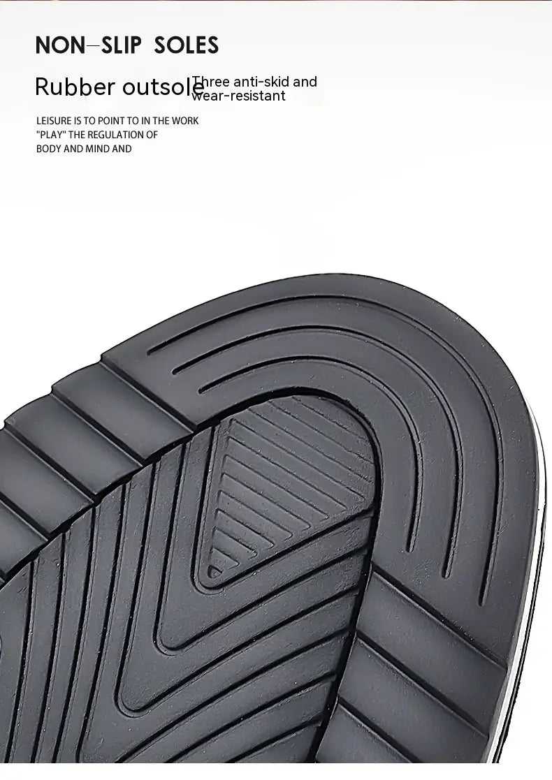 black rubber outsole with a textured grooved design for non-slip traction on brown work fashion leather shoes