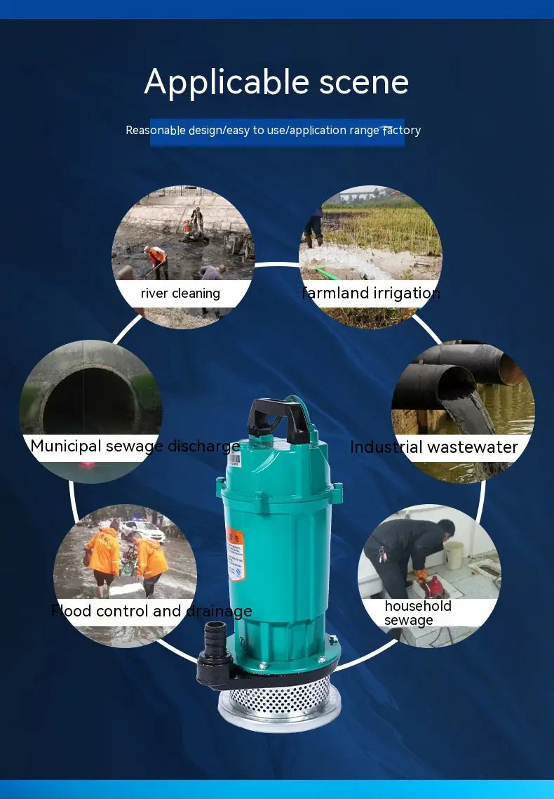 teal-colored large flow small agricultural industrial submersible pump with black handle and metallic base designed for efficient water movement in agricultural settings