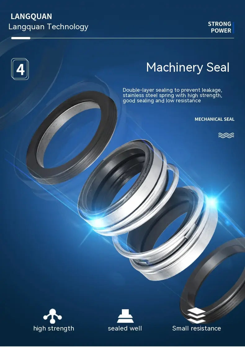Stainless steel and black rubber double-layer sealing machinery seal for large flow small agricultural industrial submersible pump with high strength and low resistance.