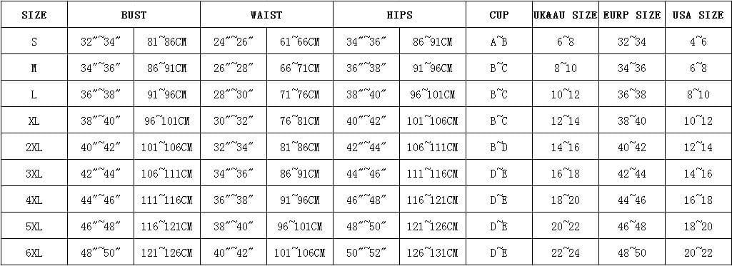 The image shows a detailed size chart for the white knot front printed sunflower bikini listing bust, waist, hips, cup, uk au, eur, and usa measurements from size s to 6xl for the bikini split swimsuit.