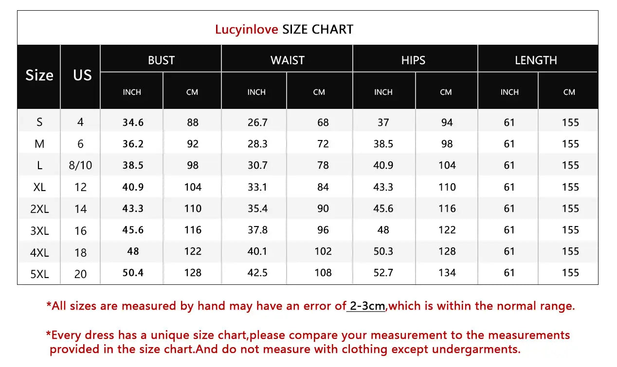 lucyinlove size chart for women’s champagne sequined high waist party dress displays measurements in inches and centimeters for sizes s to 5xl for waist party formal occasions