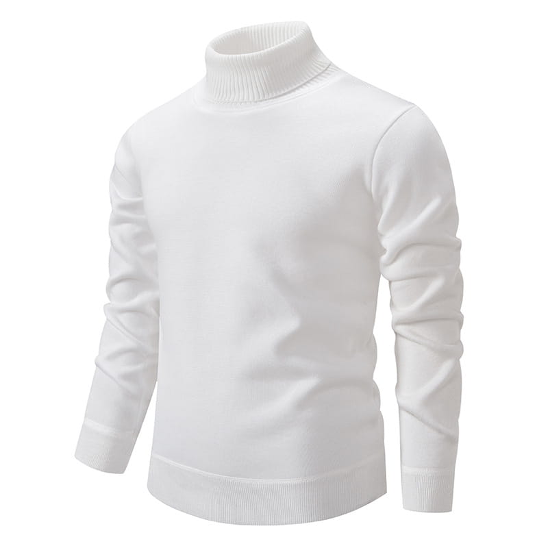 beige turtleneck pullover sweater in solid color featuring ribbed cuffs and hem for sweater fashion solid style.