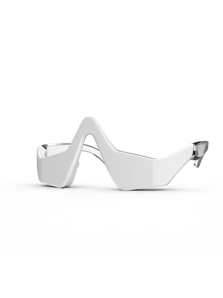 white winged eye care machine featuring sleek white futuristic-style glasses with a minimalist design and metallic accents for care machine household use.