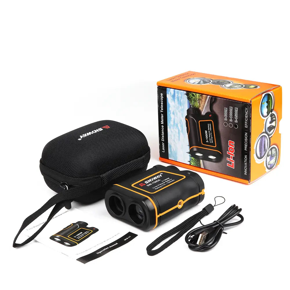 black and yellow soway outdoor handheld golf laser distance meter telescope with rugged compact design for handheld golf rangefinder use up to 600m.