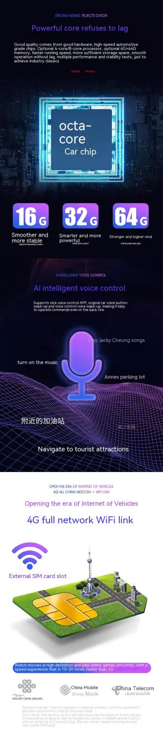 octa-core car chip with 16, 32, or 64 gigabytes storage for manual air conditioner android wifi 4g carplay system.