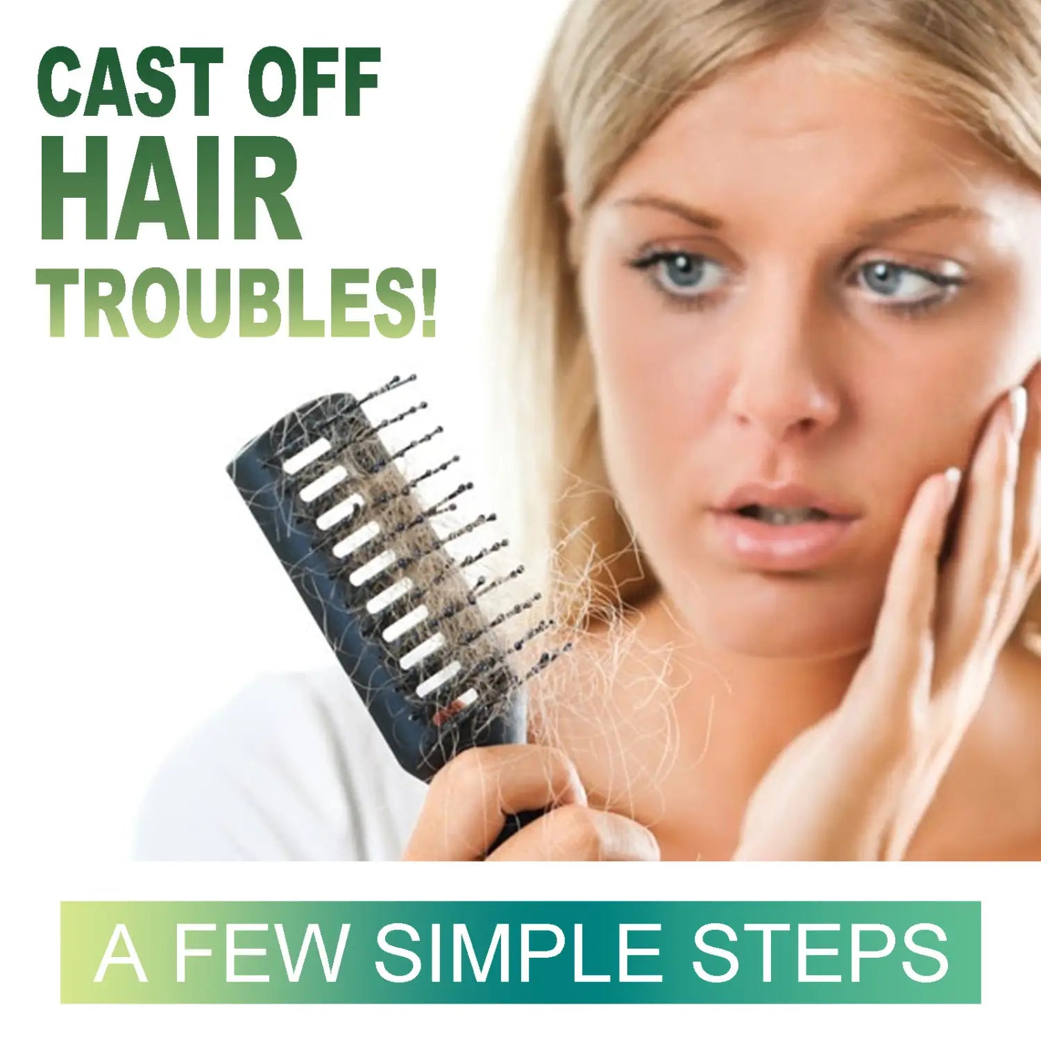 black plastic hairbrush with visible strands of loose hair caught in its teeth illustrating hair care challenges addressed by nourishing anti-hair loss serum